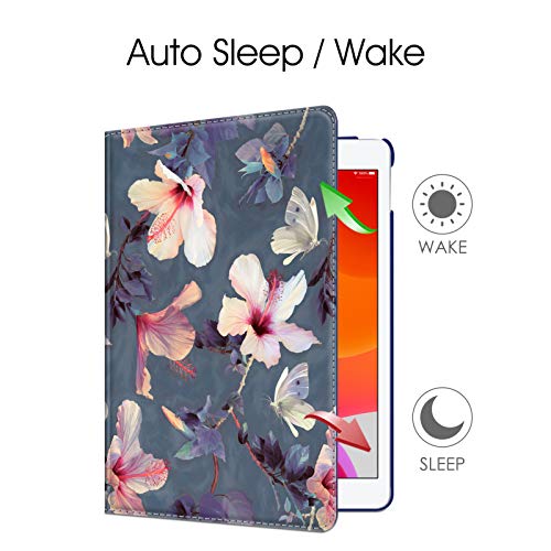 Image of Fintie Rotating Case for iPad 9th Generation (2021) / 8th Generation (2020) / 7th Gen (2019) 10.2 Inch - 360 Degree Rotating Stand Cover with Pencil Holder, Auto Wake Sleep, Pink Hibiscus