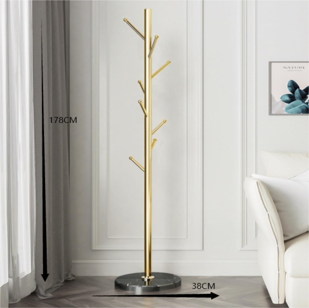 Moderner Jackenständer Metall-Garderobenständer, Goldener Satin-Stahl-Finish, Stabiler Marmorsockel, Freistehender Garderobenständer Für Mäntel Garderobenständer