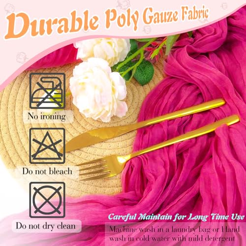 Waligoy Hot Pink Cheesecloth Table Runner 2 Pack 35" Boho Gauze Table Runner 120 inches Long Runner Rustic Sheer Fabric Bulk for Baby Shower Wedding Bridal Birthday Party Table Decorations by Waligoy - Image 6
