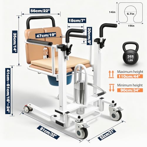 Image of Patient Lift Transfer Chair, 6 in 1 Patient Lift Chair with 180Split Seat for Home, Height Adjustable Portable Lift Nursing Chair with 4 Casters, Commode & Seat Cushion for Seniors Elderly, Orange