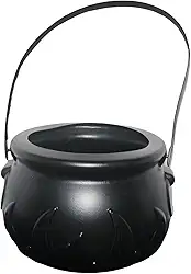 Baldinho Halloween Mini Caldeirão de Bruxa Com Chamas em Relevo e Alça porta Doces Balas Gomas e Pipocas