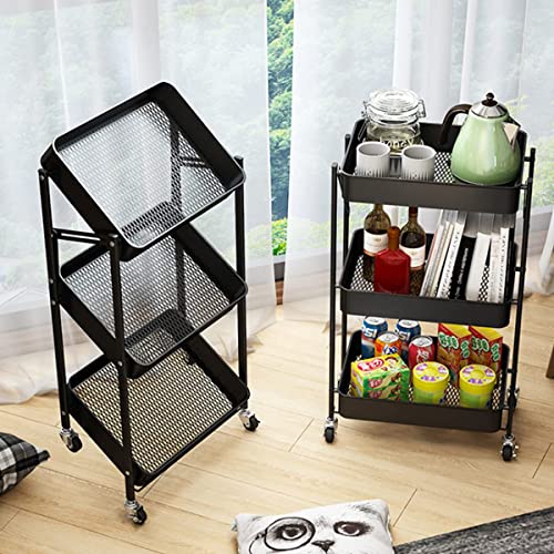 Rack De Armazenamento De Cozinha Dobrável De 3 Camadas Com Rodízios, Carrinho Utilitário De Armazena