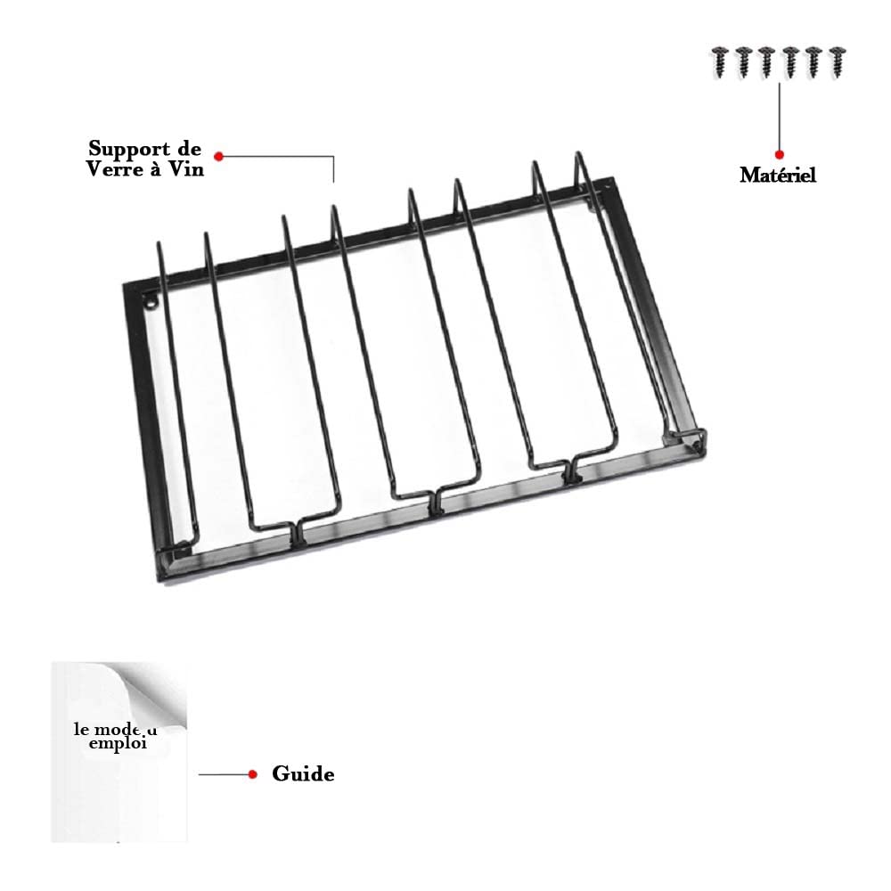 FOMANSH Support de Verre à Vin - Porte-Verres à Pied Suspendu sous Armoire en Métal avec Vis, Support de Rangement pour Verre en Fer Inoxydable avec 4 Rangées pour Cuisine, Bar, Restaurant Noir