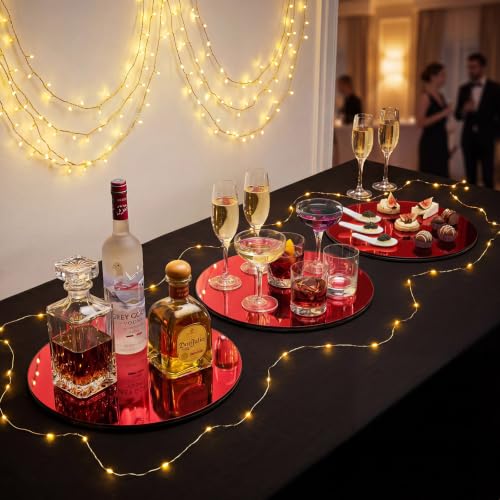 Image of Thyle 12 Pcs 10 Inch Round Mirrors for Tables Centerpieces, Red
