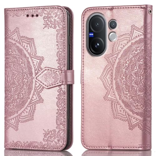 Image of ClickCase Queen Series for vivo V60e 5G Leather Flower Embossing Wallet Flip case Magnetic Closure Flip Cover for vivo V60e 5G (Rose Gold)