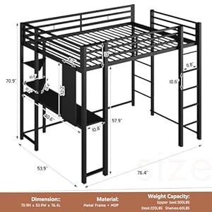 Shintenchi Loft Bed Full Size with Desk and Storage Shelves, Full Bed Frame with 2 Side Ladders for Kids, Teens Adults, Spcace-Saving Noise-Free and Anti-tilt Design, Black Shintenchi Loft Bed Full Size with Desk and Storage Shelves Full Bed Frame with 2 Side Ladders for Kids Teens Adults Spcace Saving Noise Free and Anti tilt Design Black