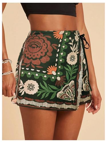 Image of SweatyRocks Women's Boho Mini Skirts Floral Shorts Tie Side Wrap Skorts