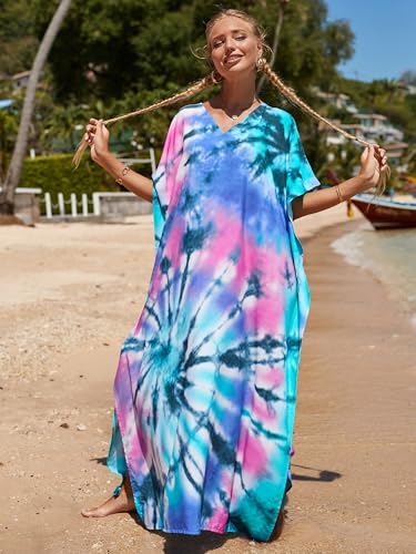 Image of Moss Rose Kaftan Dresses for Women V Neck Summer Swimsuit Cover up Caftan Maxi Beach Dresses