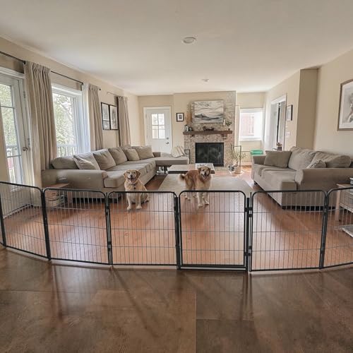 Kozy Kennels Extra Wide Adjustable Dog Gate w/Door – 40 inch Tall & Up to 214 Inch Wide 8 Panel Indoor Pet Barrier, Freestanding Heavy Duty Grey Metal Fence for Medium & Large Dogs