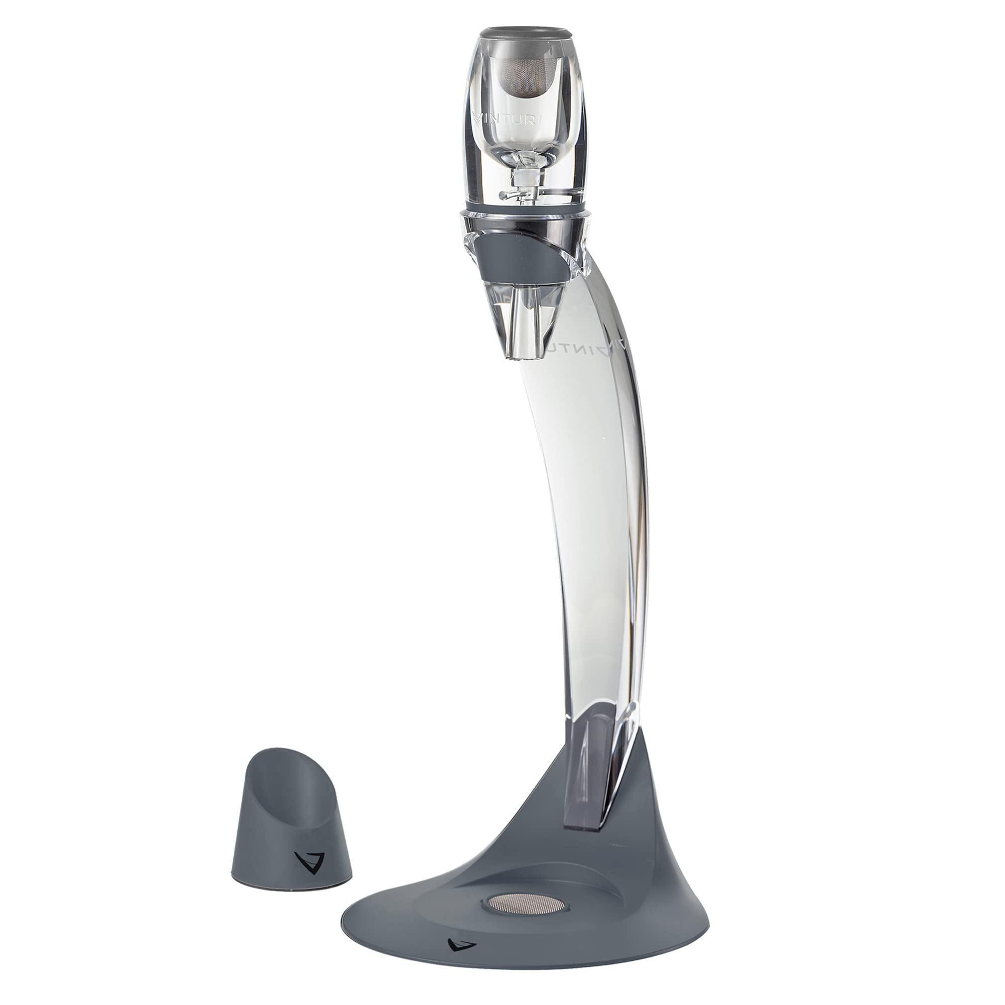 Vinturi Ensemble bec verseur rouge et décanteur de luxe pour aérer facilement et facilement le vin par la bouteille ou le verre et améliore les saveurs avec une finition plus lisse, gris