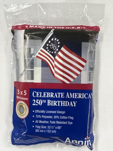USA 250th Anniversary Betsy Ross Edition 3ft x 5ft Printed Poly-Cotton Flag | Patriotic American Flag for Home Yard Events Historic Displays | Lightweight Fabric for Indoor Outdoor Use