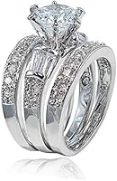 EUJHRTM 925 Sterling Silver 3-Piece Diamond Engagement Ring Set for Women, Mosang Stone Size 6