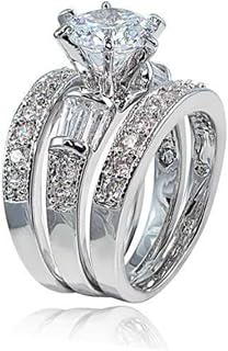 EUJHRTM 925 Sterling Silver 3-Piece Diamond Engagement Ring Set for Women, Mosang Stone Size 6