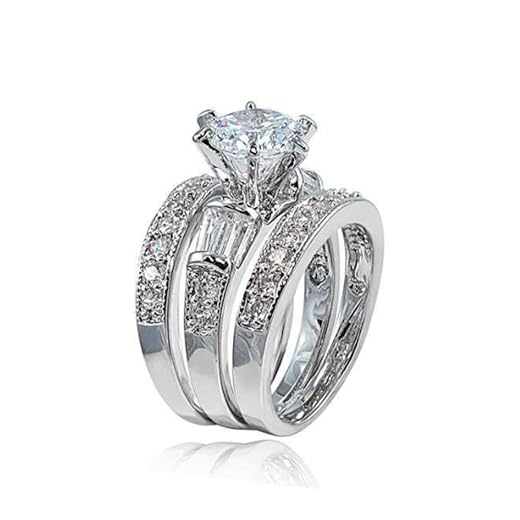 925 sterling silver round diamond set for fashionable women's three piece set with diamond engagement, elegant and elegant Mosang stone ring Size 7