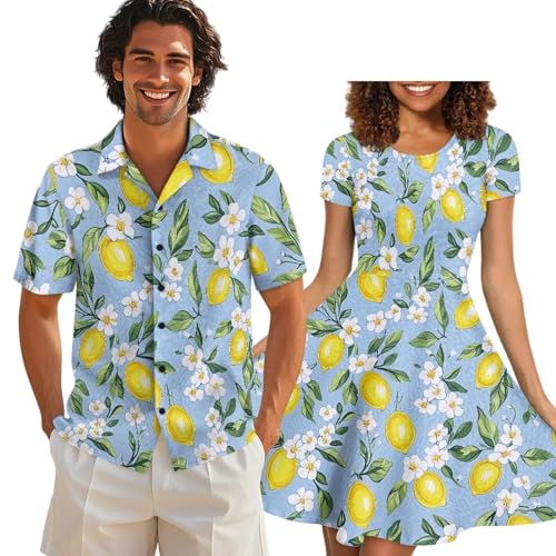 Image of AFPANQZ Couple Matching Outfit Casual Men's Button Down Shirt or Short Sleeve Summer Sundresses Dresses for Women 2026