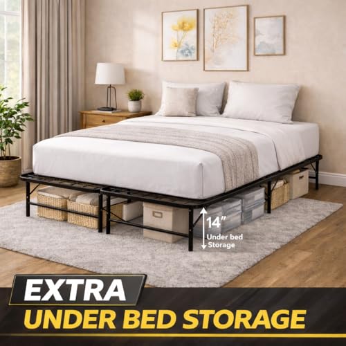 Greaton, 14-Inch Foldable Metal Platform Bed Frame with Tool Free Setup, Sturdy Steel, No Box Spring Needed, Full, Black by Greaton - Used condition - Image 4