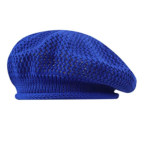 Mingseecess Women’s Woven French Beret Beanie Hats Artist Crochet Knit Beret Painters Cap Blue #TOP13