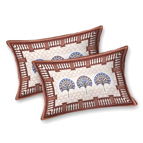 Image of 144 TC 100% Cotton Bedsheet for Double Bed King Size with 2 Pillow Covers | Breathable & Super Soft Rajasthani Sanganeri Jaipuri Printed Bed Sheet - 90 * 108 Inches (Jaipuri)