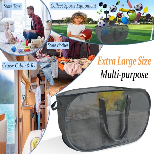 Image of Extra Large Mesh Pop Up Laundry Hamper 2 Pack,100L Collapsible Laundry Baskets, Dirty Clothes Hamper with Reinforced Handles, Folding Hampers for Travel, Nursery, Dorm or Home. Black