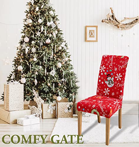 Comfy Gate 4, 6, 8 Pack Snowman And Snowflakes Chair Slipcovers For Dining Room, Christmas Cover For Dining Room Chair, Fitted Parson Chair Cover, Printed X'mas Kitchen Chair Covers Set Of 4, 6, 8 #TOP1