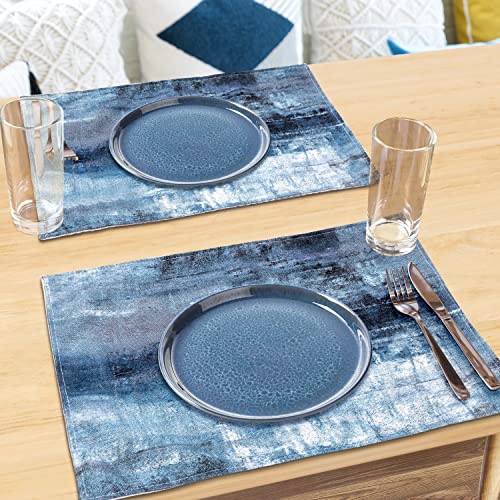 Blue And Grey Placemats Set Of 4 Modern Abstract Art Placemats Heat Resistant Non-Slip Artwork Dining Placemats Washable Table Mats For Home Kitchen (Blue And Grey, 18"X12") #TOP6