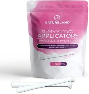 Natureland [10 Pack] Vaginal Suppository Applicators for Women, Soft Tip Auxiliary Tool for Pills, and pH Balance Tablet Suppositories, Individually Wrapped (Small tip)