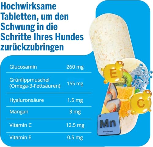 Gelenktabletten Hund - JOINTSURE Premium Gelenk Kapseln, 120 Tabletten mit Glucosamin, Gelenkpulver & Grünlippmuscheln, für verbesserte Mobilität & Gelenkgesundheit bei Hunden
