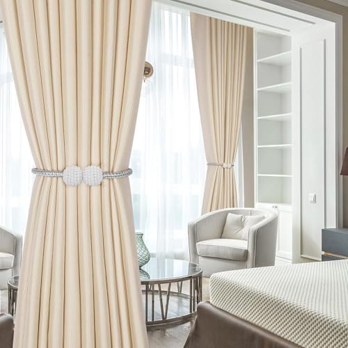 Image of INOVERA (LABEL) 8 Pieces Magnetic Curtain Tiebacks - Decorative Windows Curtain Tie Rope - Drapery Holdbacks for Home, Office (Grey)