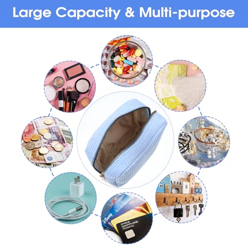 Image of Xinjoduz 1 PCS Sanitary Napkin Storage Bag, Mini Makeup Bag with Zipper Corduroy Period Bags for Teen Girls for School Small Square Cosmetic Pounch Menstrual Pad Bag Tampon Holder for Purse (Blue)