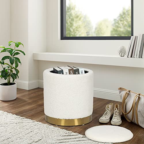 Joveco-Round-Storage-Ottoman-with-Removable-Lid-Boucle-Small-Upholstered-Padded-Vanity-Foot-Rest-Stool-for-Living-Room-Bedroom-Dorm-White Joveco Round Storage Ottoman with Removable Lid Boucle Small Upholstered Padded Vanity Foot Rest Stool for Living Room Bedroom Dorm White