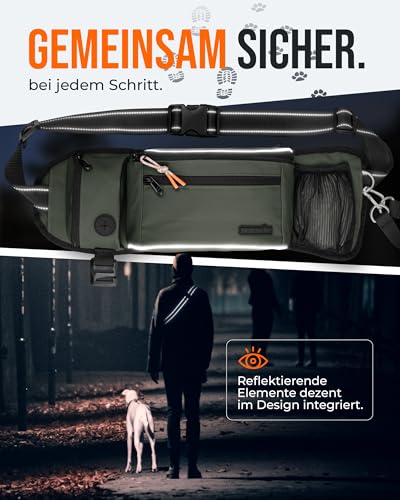ZAUBERPFOTE Gassi Tasche 'Atlas' - Premium Leckerlitasche für Hunde - Inkl. YKK® Zipper & Leinenhalterung - Bauchtasche für Hundezubehör - Für Gassi, Wanderungen & Hunde Training