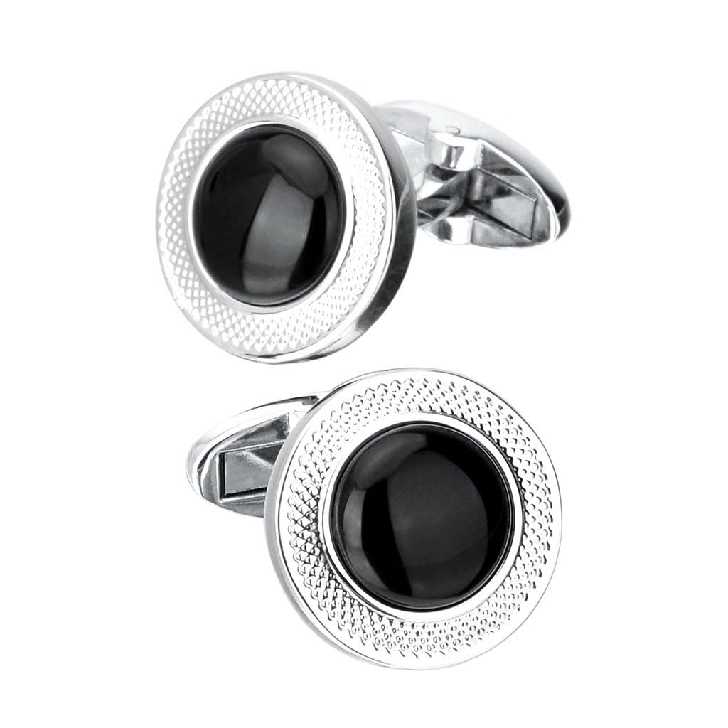 Gemelos de Camisa Francesa para Hombre con diseño de Flor de ágata Redonda de Metal y Clavos para Camisa.