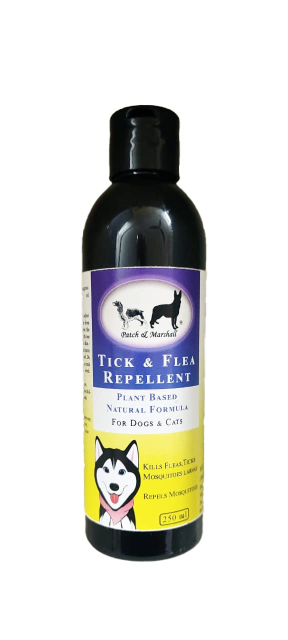 Patch & Marshall 100% Natural Tick & Flea Spray | Kills & Repels Fleas, Ticks | Contains Rosemary, Cedarwood & Sesame Oils | Gentle on Skin, Ensures Healthy Coat in Dogs & Cats 250ml