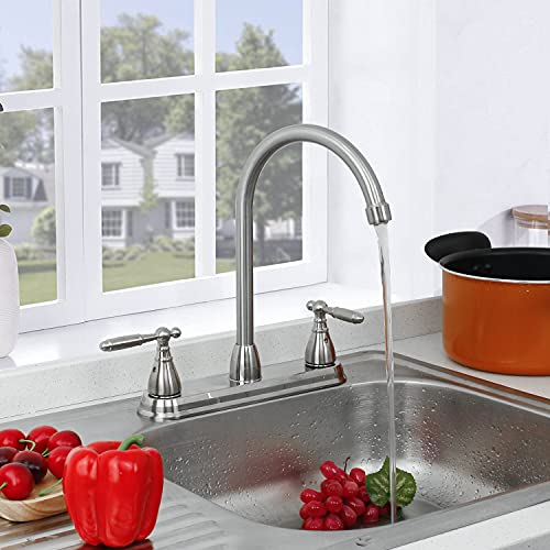 Solvex 2 Handle Kitchen Sink Faucet, High Arc 360 Swivel Stainless Steel Pipe 3 Hole Kitchen Faucet, Commercial Modern Brushed Nickel Kitchen Sink Faucet, Us-Sp-80077-2 #TOP2