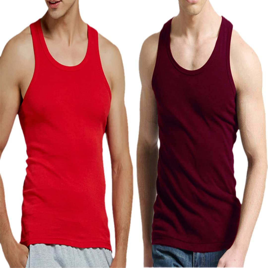 Tank Tops Herren Weste Ärmelloses Top Sport Slim Casual Unterhemd, 1 x Rot, 1 x Weinrot, L