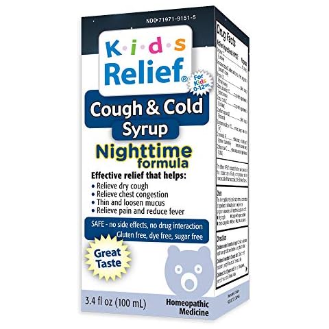 Kids Relief Cough & Cold Syrup Nighttime Formula for Kids 0-12 Years, for Dry and Productive Cough, 3.4 Fl Oz (Pack of 1) Cover