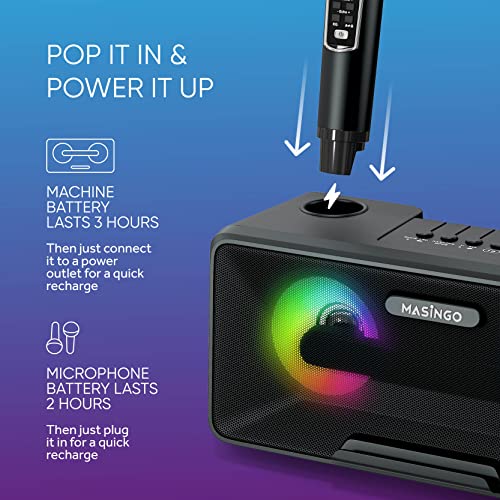 Masingo Karaoke Machine For Adults And Kids With 2 Wireless Microphones, Portable Bluetooth Singing Speaker, Colorful Led Lights, Pa System, Lyrics Display Holder & Tv Cable - Presto G2 Black #TOP4
