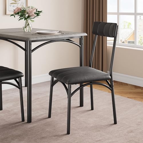 Image of Garvee Farmhouse Dining Table Set for 4, Small Kitchen Table with 4 Upholstered Chairs, 5-Piece Dining Set for Apartment, Dining Room, Small Space, Gray