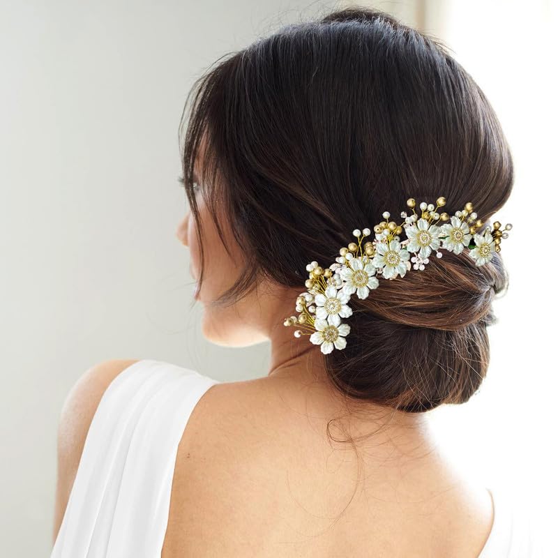Hair Flare Artificial Flower with Pearl & Stone Hair Vein| Hair Clip | Hair Accessories | Judabun | Judapin for Women & Girls – 2355, Gold & Silver, Pack of 1