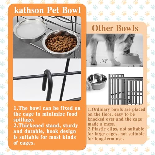 kathson Hanging Bird Bowls for Cage, 2 PCS Stainless Steel Metal Pet Food Water Dishes with Holder Feeder Cage Coop Hook Feeder Cups for Birds, Parrots, Small Sized Dogs and Cats (4.3 Inch Dia) - Thumbnail 7