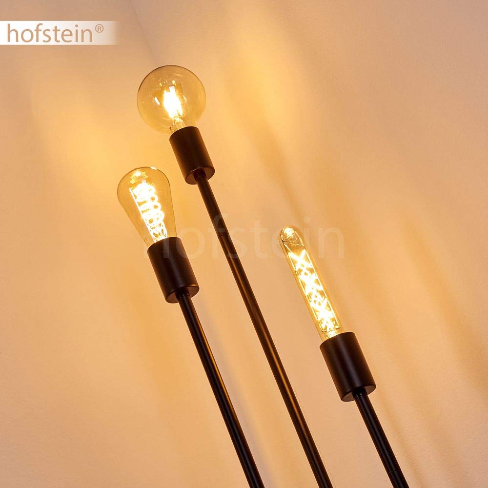 Stehlampe Maidford, Vintage Stehleuchte aus Metall in Schwarz, 3-flammig, 3 x E27-Fassung, Leuchte im Retro-Design m. Fußschalter am Kabel, ohne Leuchtmittel