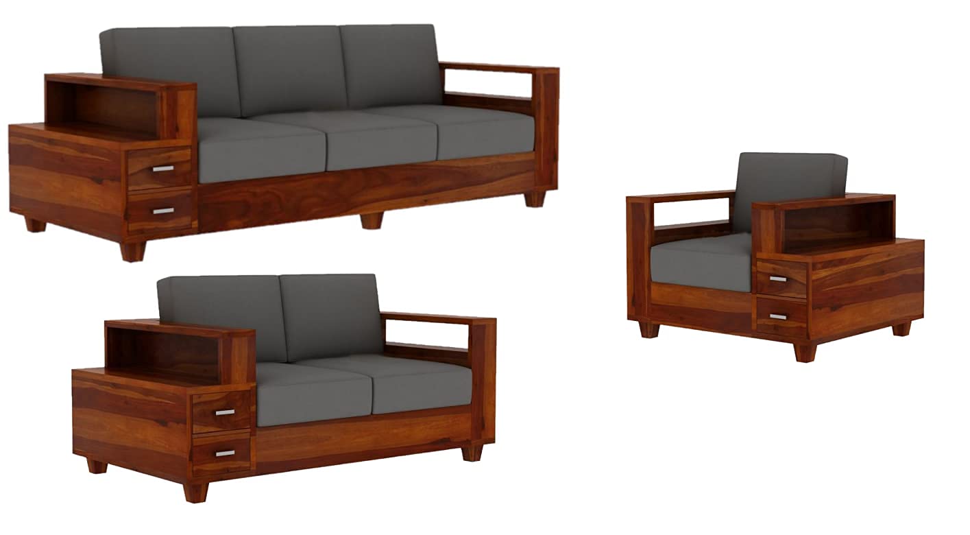 SAAMENIA FURNITURES Solid Sheesham Wood 6 Seater Sofa Set with Side Drawers Storage for Living Room & Home Furniture - Natural Teak Finish (3+2+1 Seater)-image-12