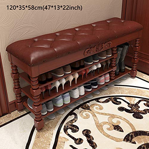 Sturdy Shoe Rack Bench-3 Layer Shoe Rack Shoe Stool Storage Stool,with Cushion Upholstered Padded Seat Storage Shelf Bench for Hallway Entryway,A,120 * 35 * 58cm(47 * 13 * 22inch)