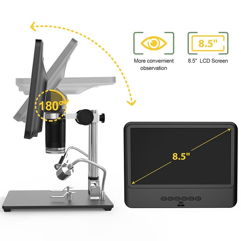 Microscope Digital Microscope 8.5Inch LCD Display Screen Adjustable 1080P Scope Tool(with Battery)