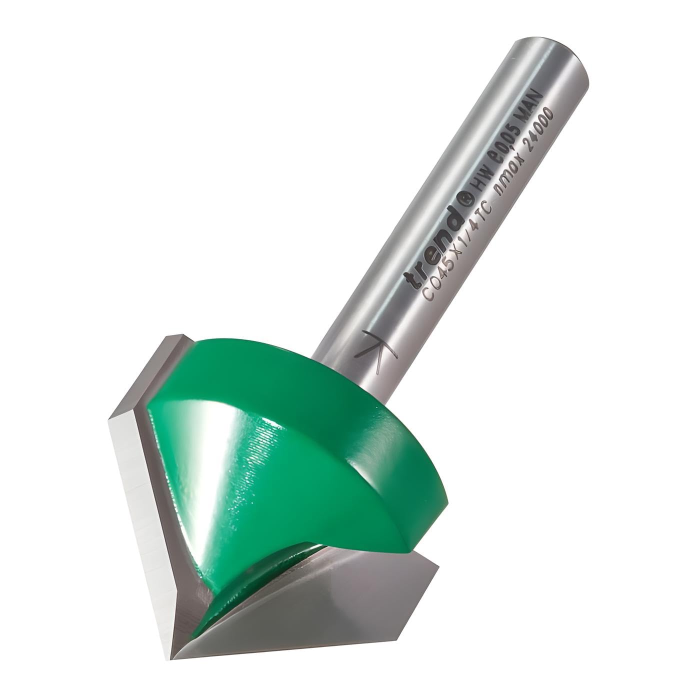 Trend CraftPro Chamfer Router Bit, 1/4 Inch Shank, 1 Inch Cut Diameter & 1 3/4 Inch V Groove, Tungsten Carbide Tipped, C045X1/4TC