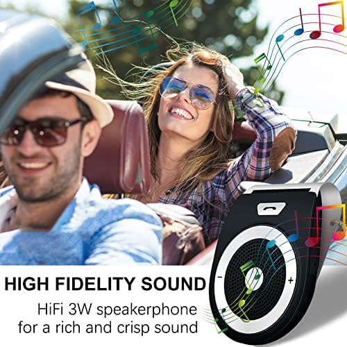 Handsfree Bluetooth Car Kit Visor Speakerphone with Noise Cancellation and Motion Auto On, Support Siri Google Assistant, Built-In Mic Multipoint Connectivity for Smartphone, iPhone -22Hrs Talk