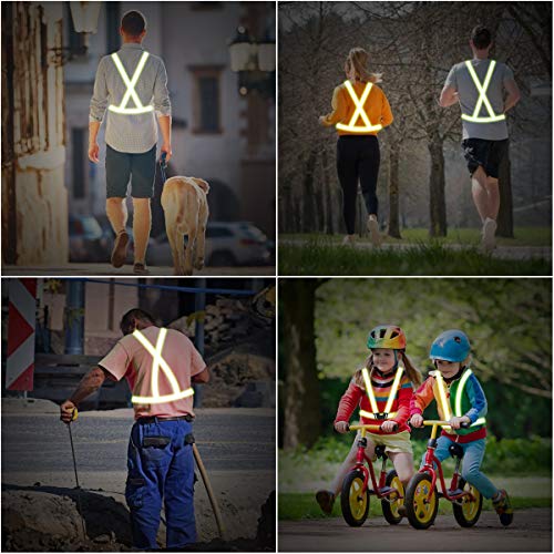 URAQT Reflektierende Sicherheitsweste Set, 2er Reflektierende Warnweste Einstellbar & 4er Elastische Reflektierendes Armbands, Reflektoren Sicherheits für Fahrrad, Joggen, Laufen, Wandern