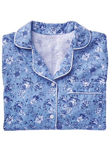 AmeriMark Womens Flannel Pajama Set  100% Cotton Pants and Long Sleeve PJ Top Blue XL