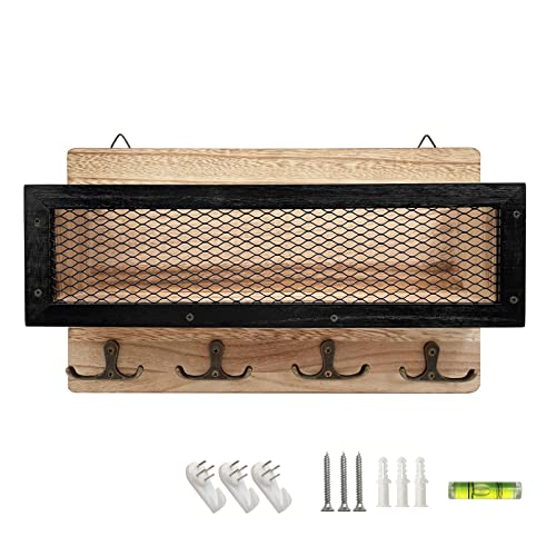 Post- und Schlüsselhalter für Wand dekorativ, Holz Wand Schlüssel Rack Organizer mit 4 Doppel Schlüssel Haken, Wand Mount Schlüssel Aufhänger für Eingang, Lagerung, Wohnzimmer, Flur, Küche (Wood) Cover