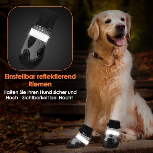 Eyein Hundeschuhe Pfotenschutz Winter, 4 Stück Wasserabweisend Windschutz Hundeschuhe mit warmem Fleece und hohem Design, Reflektierende und rutschfeste Hunde Schuhe Outdoor (Größe 2, Weiße Nähte)